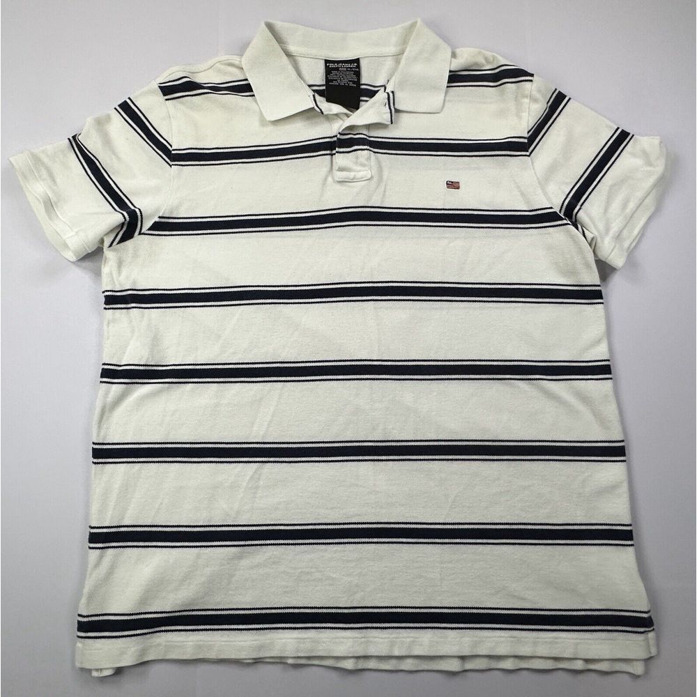 Polo Jeans Co. Ralph Lauren Polo Shirt Black White Striped Mens XL
